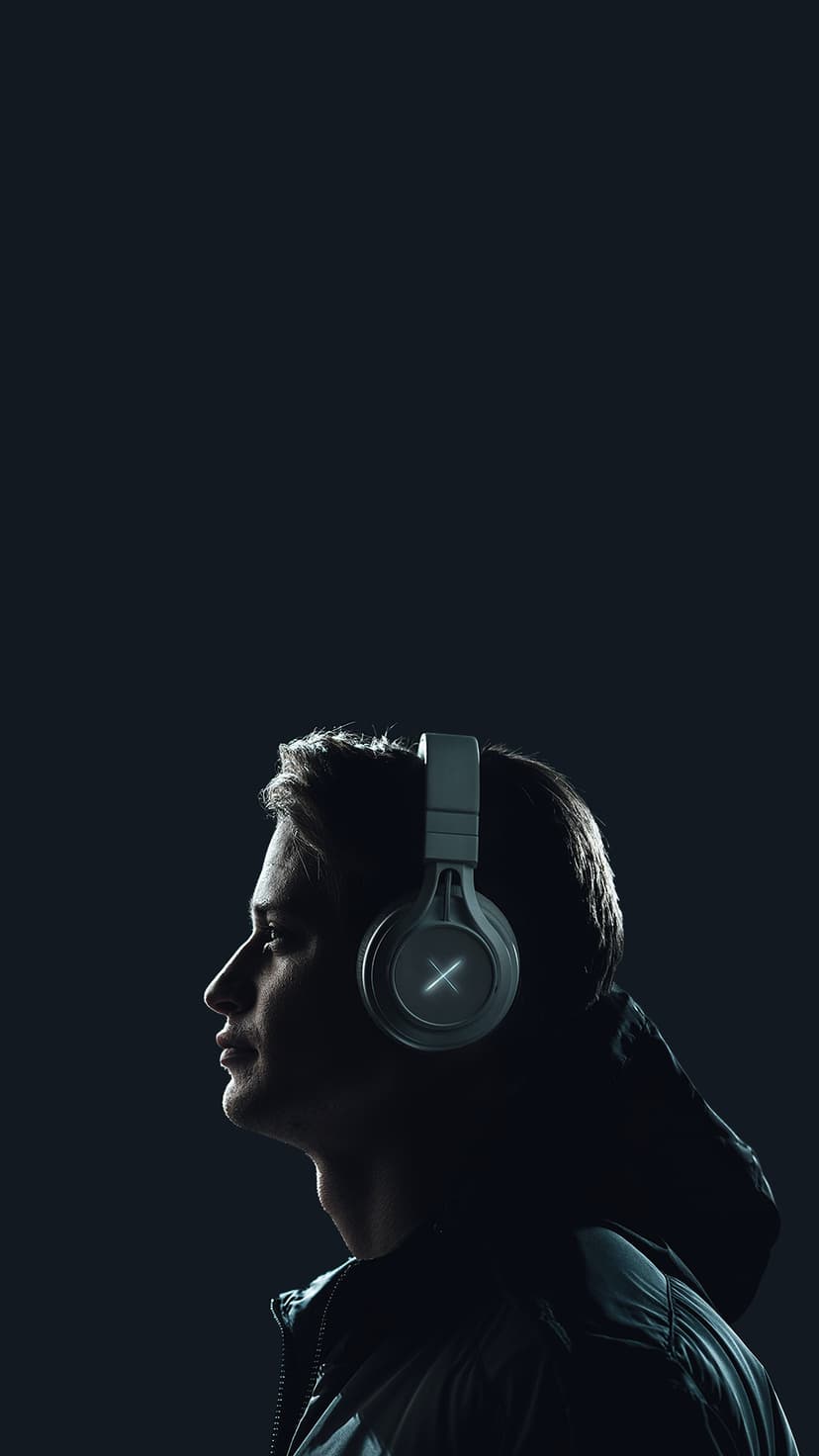 Man showcasing headphones